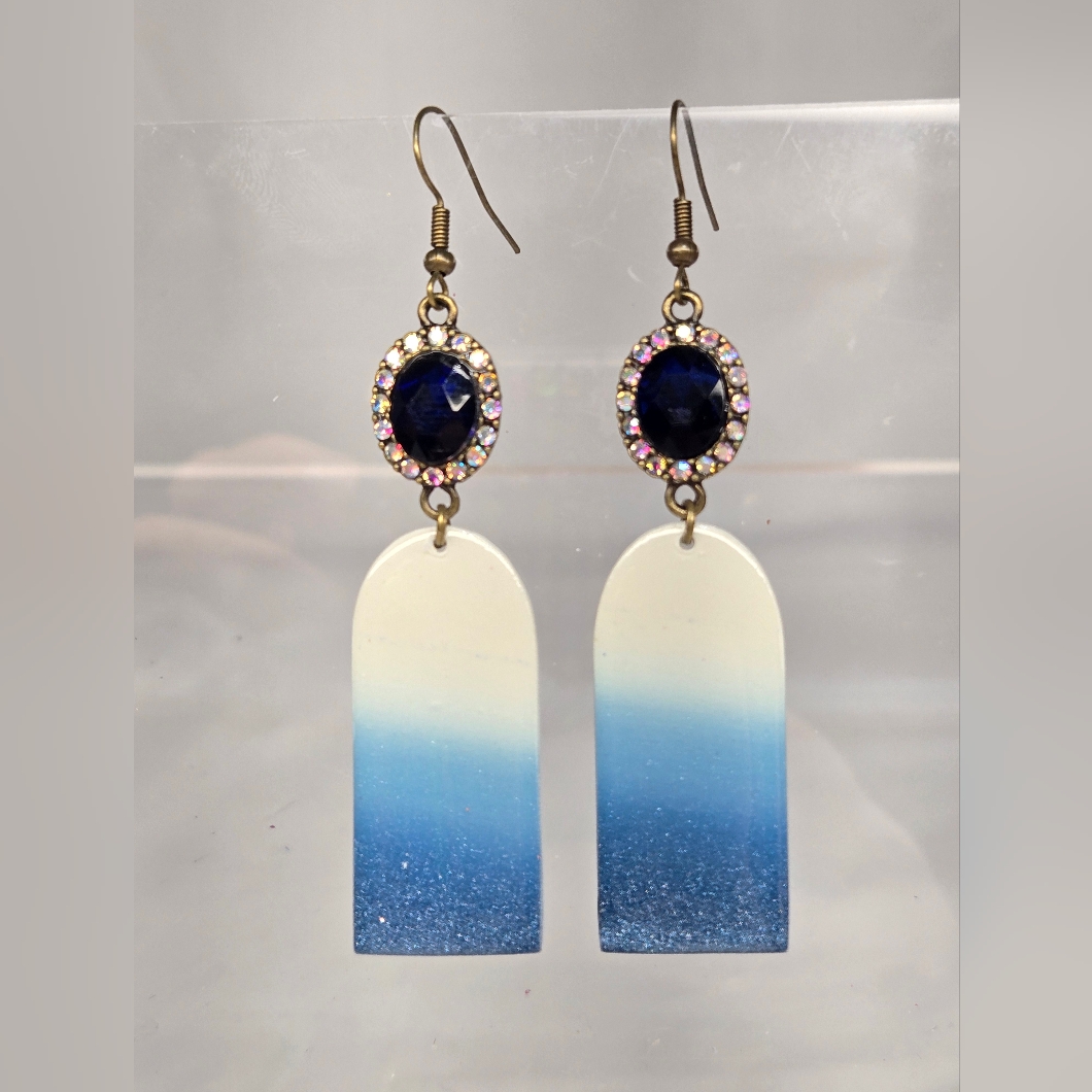 #B211- Chic Blue Ombre Earrings With Crystal Accents